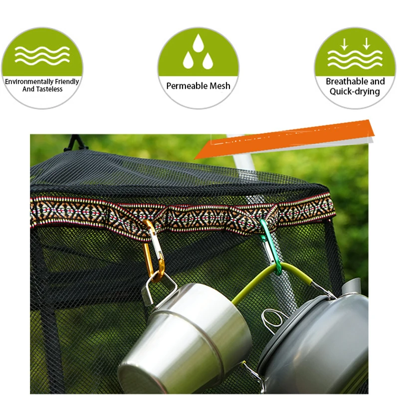 Outdoor Drying Rack Net 4 Layer Collapsible Mesh Hanging Vegetable Fish Dryer With Zipper For Camping Fishing