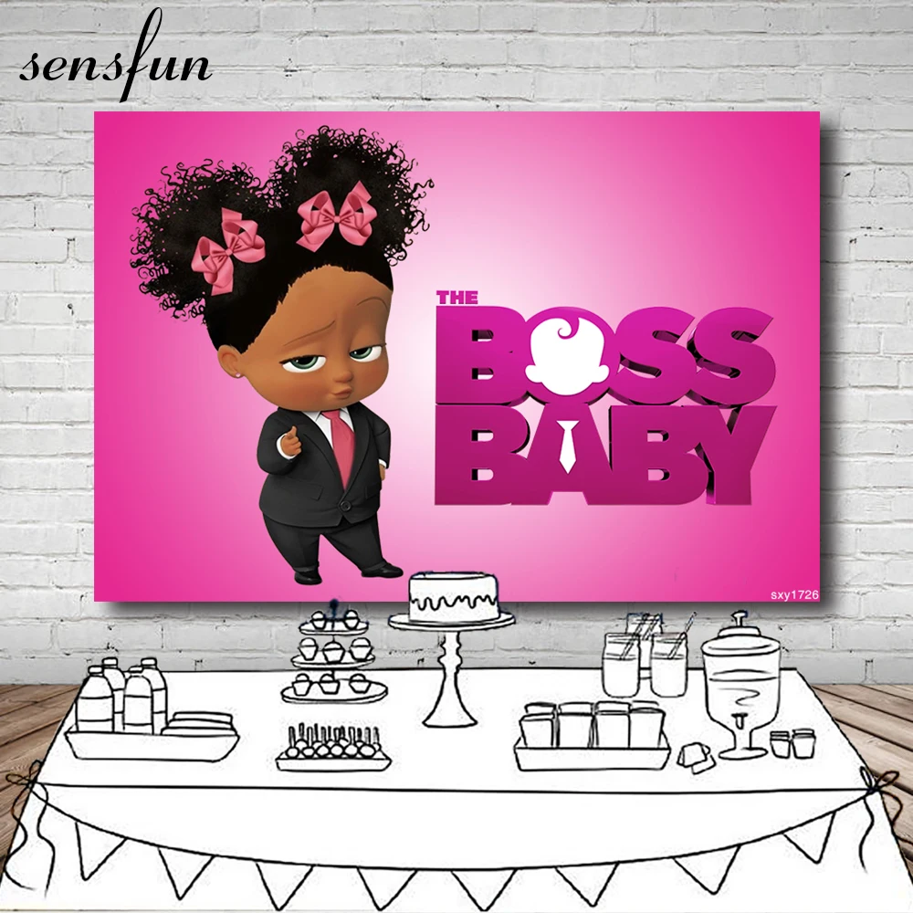 Фотофон Sensfun Boss Baby Little Black Girl для вечеринки на день рождения детский ярко розовый