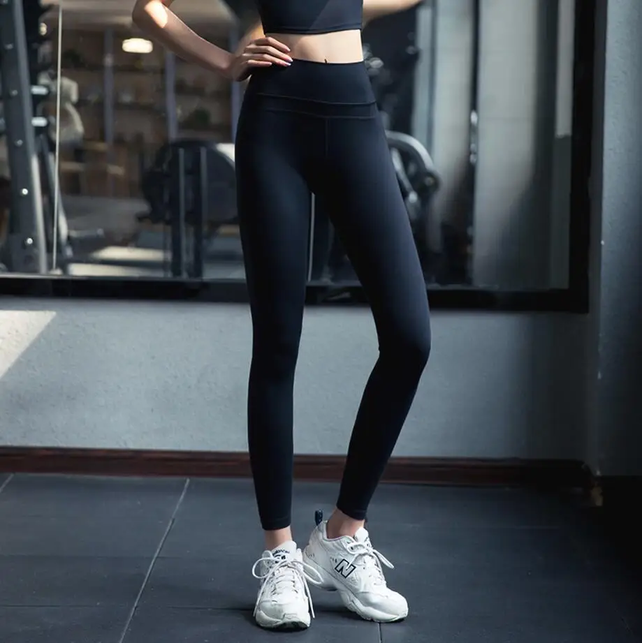 Колготки тонкая спортивная одежда для бега спортивные штаны Спортивная одежда для бега эластичные леггинсы для фитнеса однотонные брюки для йоги - Цвет: Черный