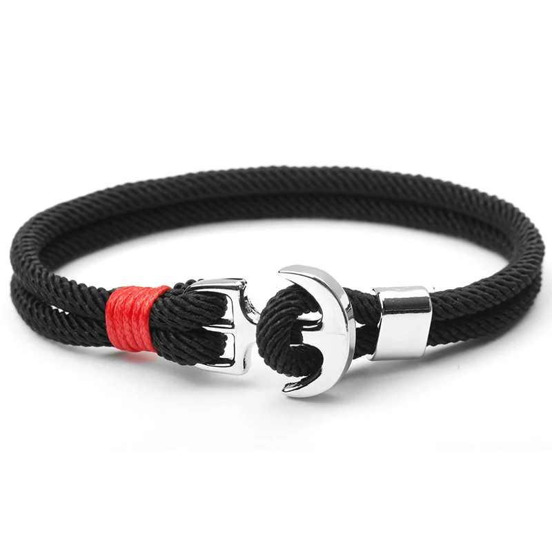 NIUYITID новые красные нити веревки женские браслеты пиратский Шарм якорь браслет на руку pulsera hilo armbandjes dames - Окраска металла: black
