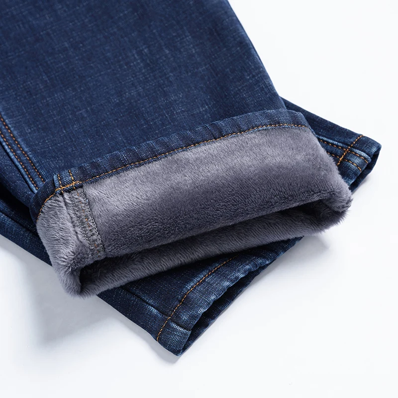 Высокое качество мужские теплые джинсы новые зимние деловые модные высококачественные флисовые утепленные брюки мужские Брендовые брюки черные синие