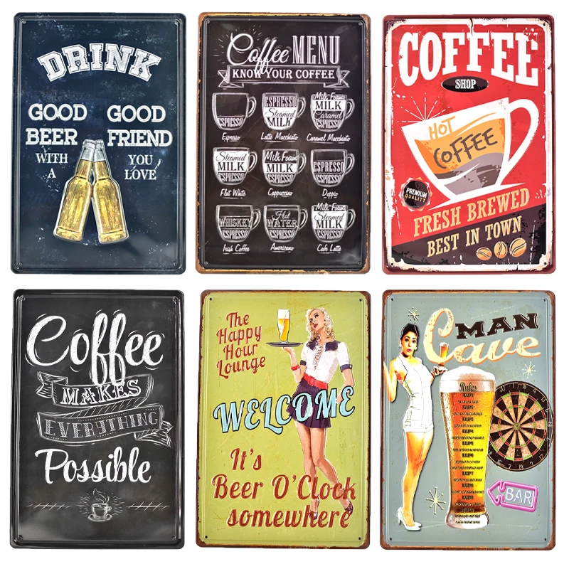 Pop COFFEE BEER COLA винтажная 3D рельефная металлическая жестяная вывеска Бар Паб Отель