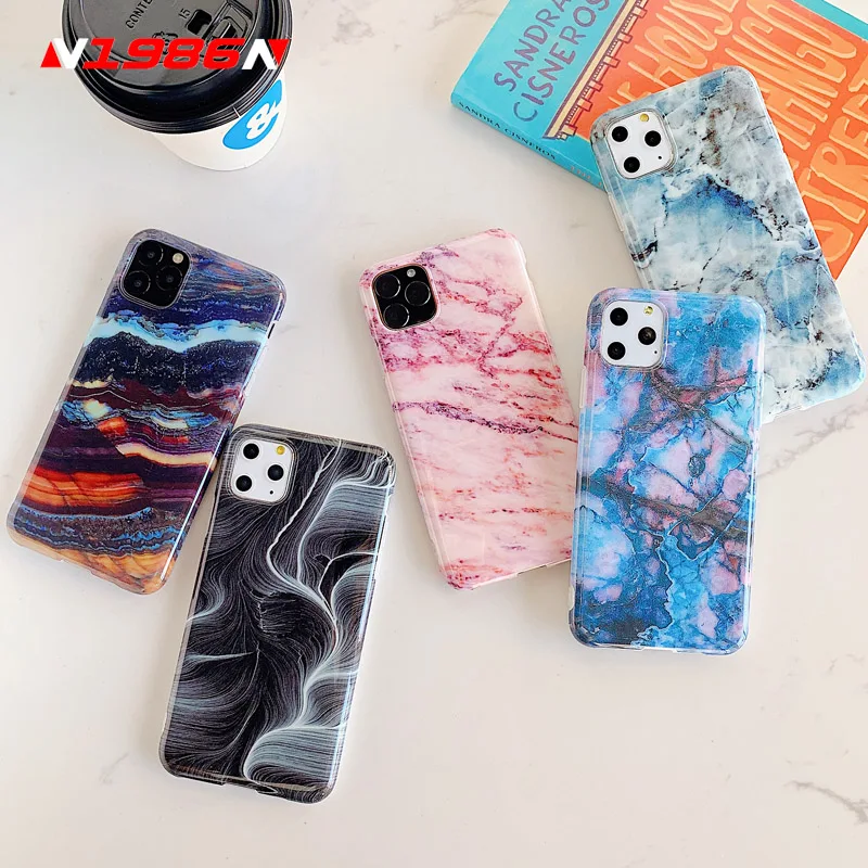 

N1986N Marble Stone For iPhone 11 Pro X XR XS Max 6 6s 7 8 Plus Phone Case Fashion Colorful Art Smooth Soft IMD For iPhone 11
