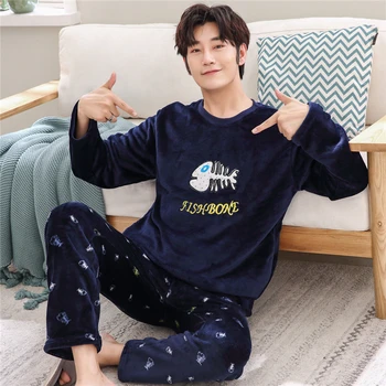 

pyjama men pajama set knited keep warm clothing sleep clothes long sleeve sleepwear for male undershirt in autumn winter