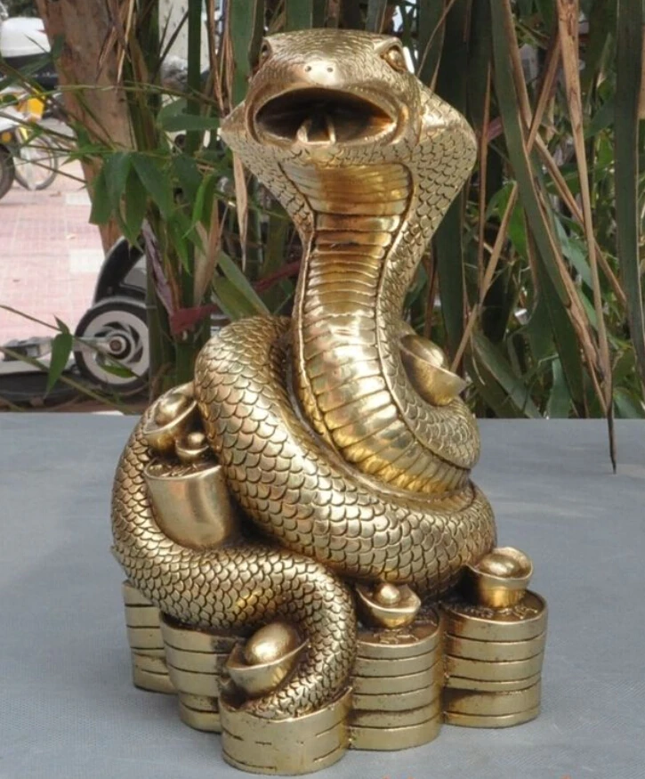 606 ++++++lucky chinese fengshui brass copper wealth money coin yuanbao ingot snake statue | Дом и сад
