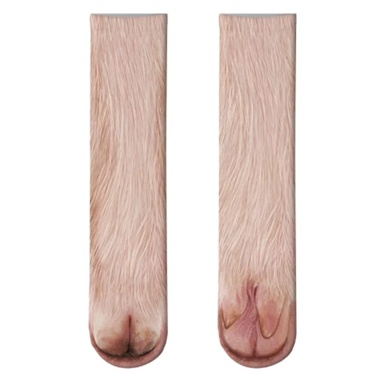 2 New 3D Print Adult Animal Paw Socks Unisex Crew Cat Long Stocks Elastic Breathable Sock Dog Horse Zebra Pig Cat Paw - Цвет: 2