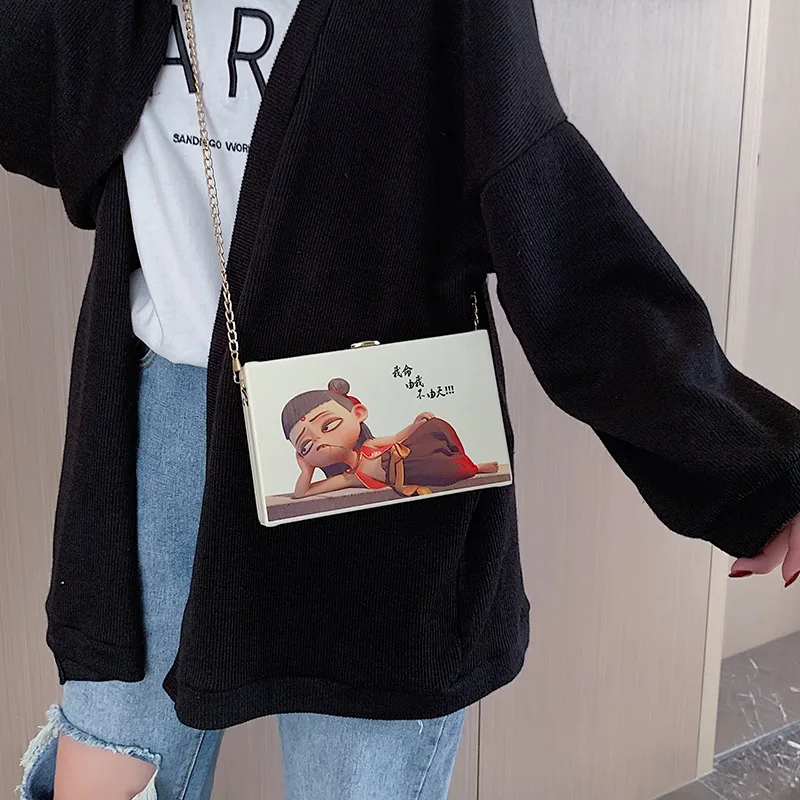

2020 New Style Magic Children Nezha Mini Square Sling Bag Cartoon Printed Box Bag Versitile Fashion Crossbody Bag
