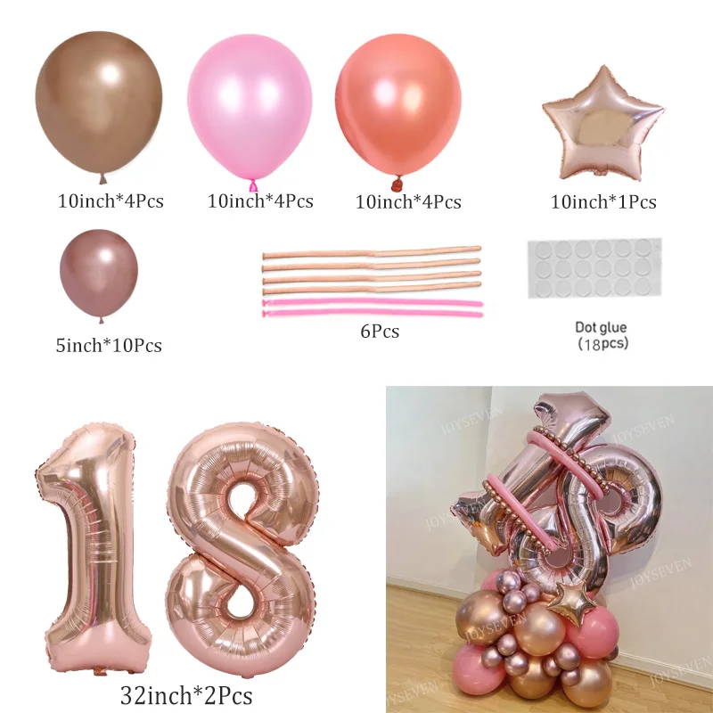 thumbnail image 1 of 32 globos de látex metálicos para decoración de cumpleaños de adultos, globos de aluminio con números de oro rosa, suministros para fiestas de cumpleaños de 18, 21, 30, 40, 50 y 60 años, 1 of 5