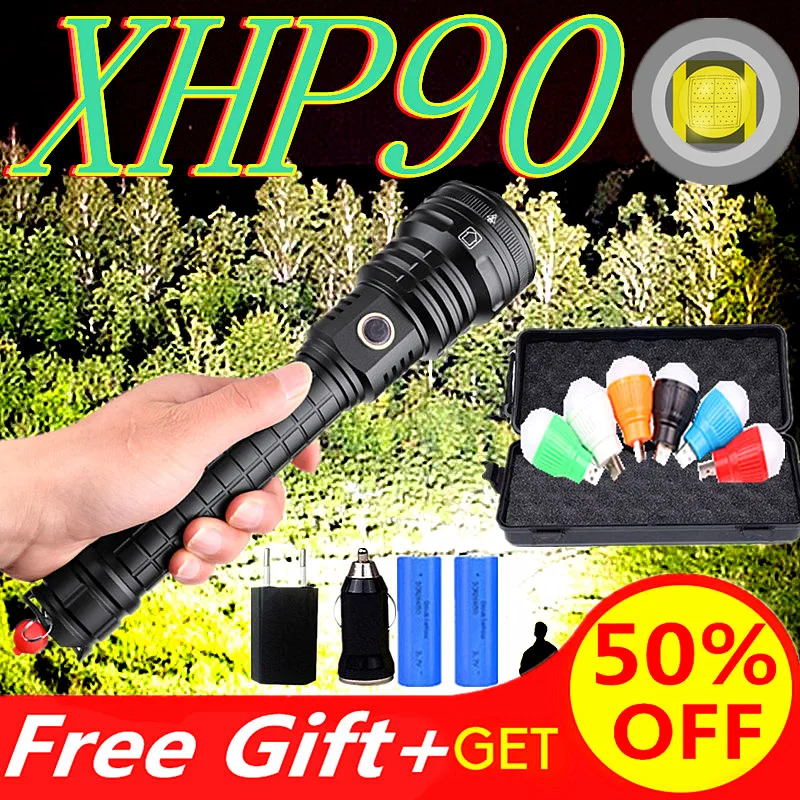 

8000LM High Power XHP90 LED Flashlight Xlamp Aluminum Hunting L2 Waterproof Torch Light Powerful Lanterna Use 18650 26650 Batte