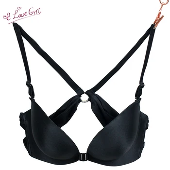

Elovegirl Seamless Front Closure Bra, Adjustable Shoulder, Beautiful Back Cross Bra, Sexy Women Solid Color ABC Cup Bra