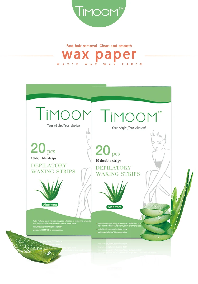 TIMOOM 20 pcs Hair Removal Depilatory Waxing Strips/ ALOE Cold Wax Strips