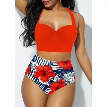 

Meihuida Sunflower Swimsuit Female Sexy String Lace Up Bikini High Cut Swimwear Women Summer Bathing Halter Bikini Set Swim Suit
