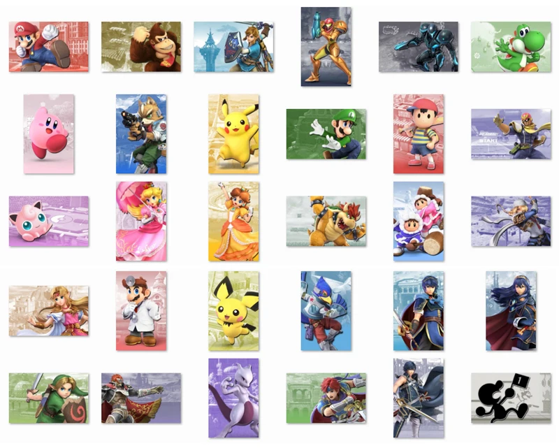 80pcs Super Smash Bros Ultimate Characters Stickers Crossover Fighting Game Mario Pikachu Mega Man Terry DLC SSBU Glossy Sticker