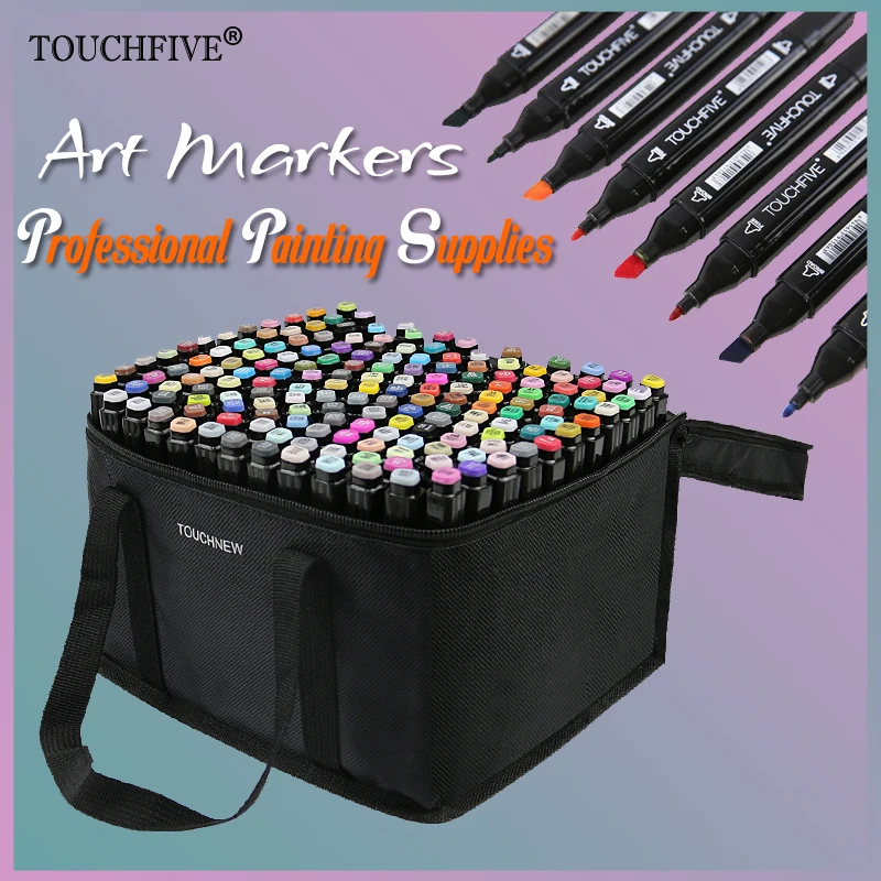 TOUCHFIVE 60 Color Dual Head Art Marker Set Alcohol Sketch Markers Pen for Artist Drawing Manga water color brush | Канцтовары для