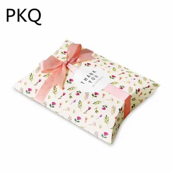 

50pcs 14x10x2.8cm Small Pillow Paper Box Flower Printed Candy Sweet Packaging Box Birthday Wedding Party Favor Box For Guest
