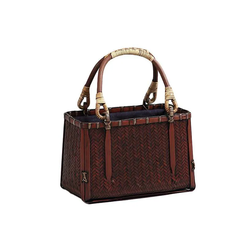 

Ручной плетеная бамбуковая сумка в японском Ретро сумка Чай церемонии из мультфильма «Холодное сердце» Портативный набор для хранения