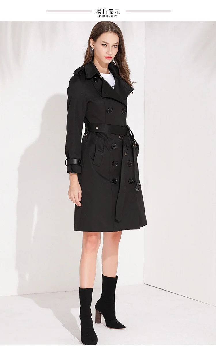 Тренчкот женский осень и зима стиль Классический английский черный и белый с узором двубортный средней длины Tre