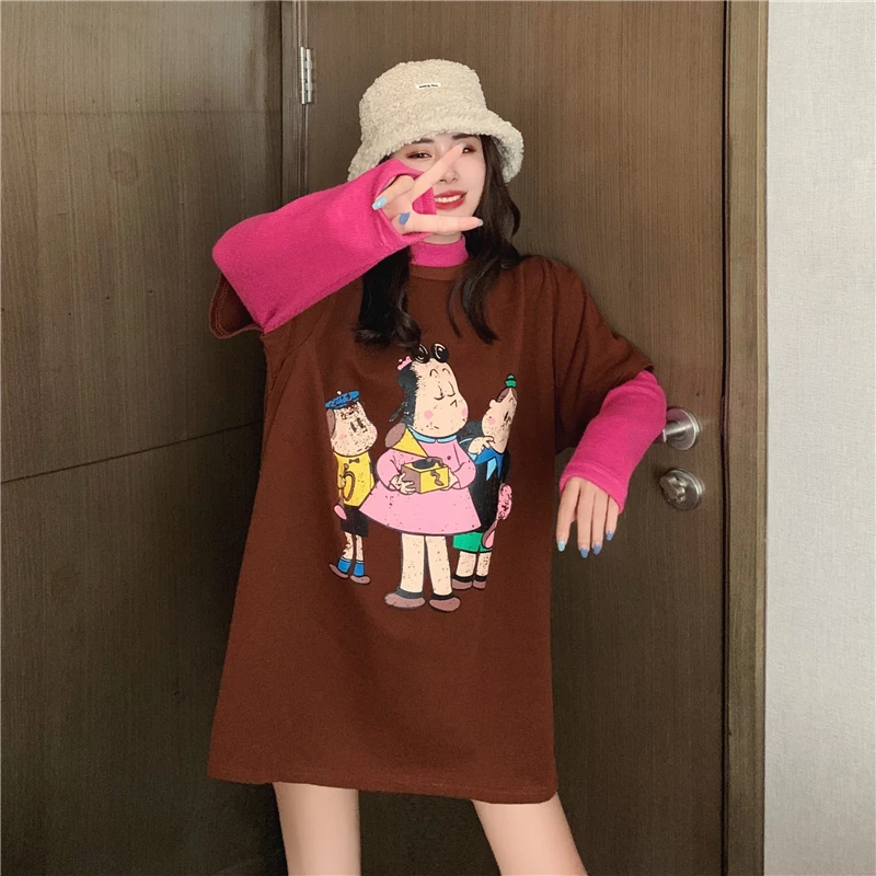 Moda feminina, весна-осень, новые Мультяшные лоскутные Футболки с длинным рукавом, женская одежда, vetement femme, женские топы, повседневный стиль