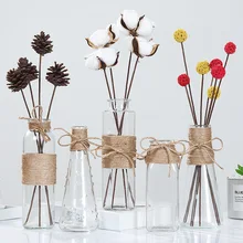 Creative Nordic Glass Vases Living Room Table Decoration Transparent Water Hydroponics Flower Rope Dry Flower Vase Diy Bottle