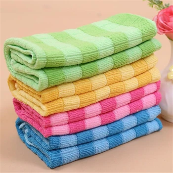 

4pcs/set High Quality Micro Fiber Face Hand Cleaning Cloth Practical Kitchen Lattice Rag Scouring Cloth Household Kitchen