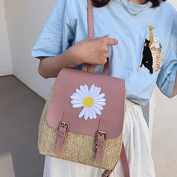 

Fashion Straw Woven Backpack Women Leather Back Pack School Bag for Teenage Girls Small Backpacks Travel Cute Mochila Feminina