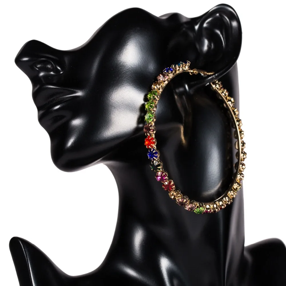 BLIJERY Потрясающие многоцветные стразы большие круглые серьги для женщин модные украшения Модный кристалл знаменитостей оригинальные серьги