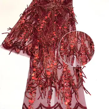 

High Quality African Lace Fabric Net 2020 French Lace Fabric Tulle With Sequins Red Nigerian Lace Fabric For Wedding H1459