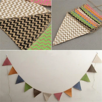 

12 Flags/Set 3M Retro Pennant Bunting Banner Jute Burlap Flags Wedding Party Decoration Christmas Festival Supplies