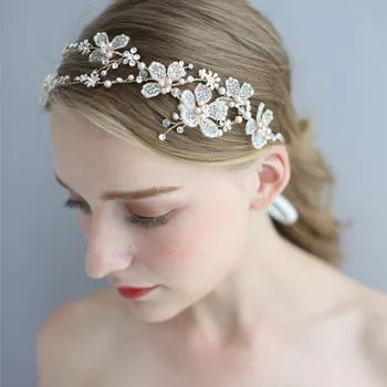 

NPASON 2020 Fashion Bridal Headware accessory Handmade Floral Pearl Wedding Rhinestone Crown and Tiaras Women Wedding Headpiece