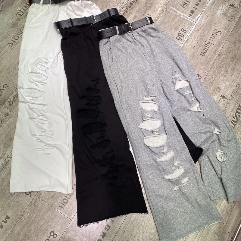 Vefadisa 6 Style Women Holes Wide Leg Pants 2020 Summer Women High Waist Straight Pants Female Plus Size Slim Pants ZQY242B