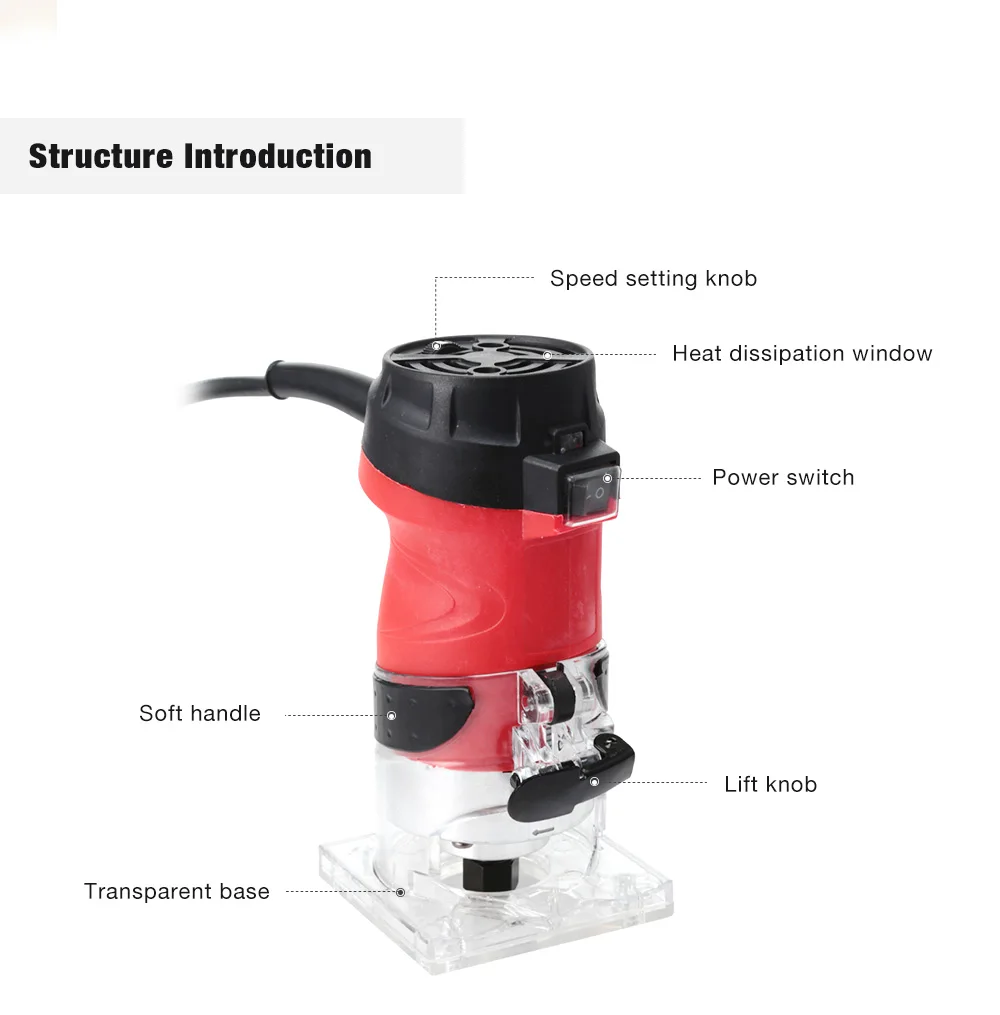 6 Speed 5000-35000rpm 2200W Woodworking Electric Trimmer Wood Router Milling Engraving Slotting Trimming Hand Carving Machine