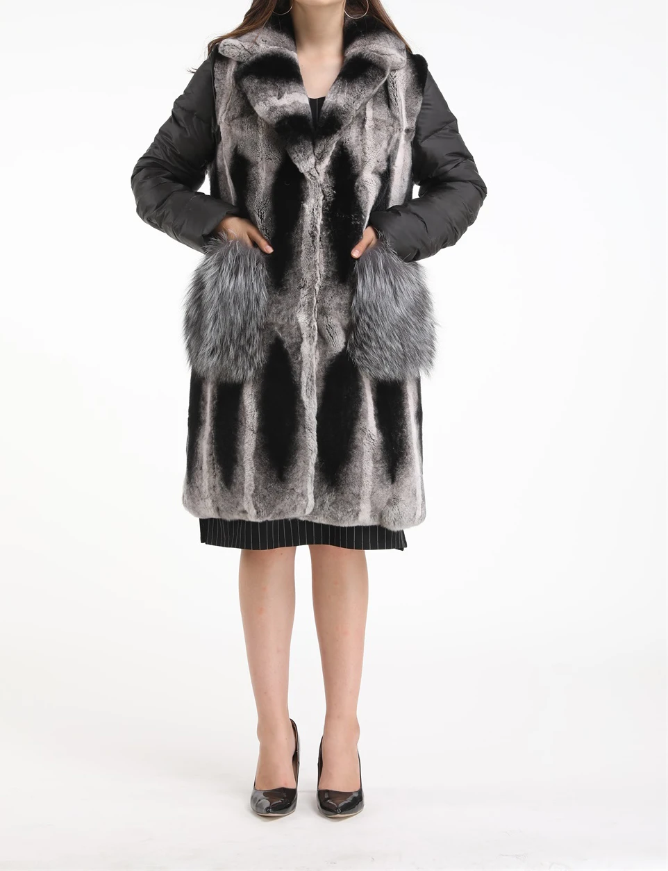 1907015 rex rabbit fur coat with detachable down sleeve vest chinchilla color with fur pocket  (15)