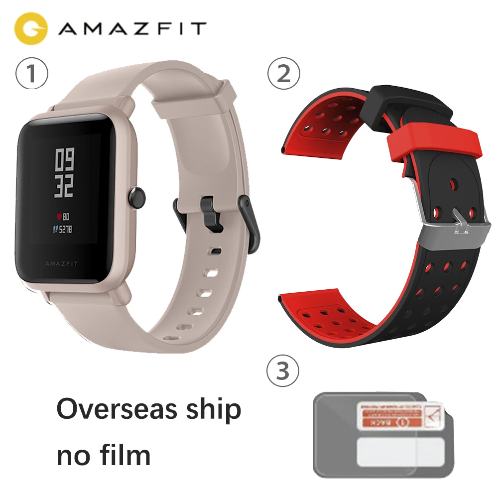 Глобальная версия Amazfit Bip Lite Smartwatch 45 дней Срок службы батареи 3 АТМ Водонепроницаемый 24 ч монитор сердечного ритма во время сна Розовый Черный - Цвет: Pink add Blackstrap