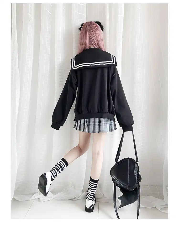Harajuku Gothic Oversized Hoodie Women Sailor Collar