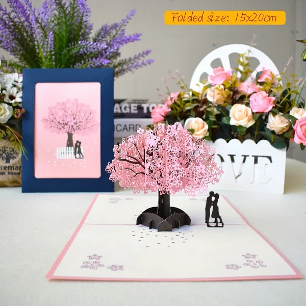 Lover Cherry tree Love 3D Pop UP Cards Valentines Day Gift Postcard with Envelope Stickers Wedding Invitation Greeting Cards Anniversary for Her - Цвет: Lover Cherry tree