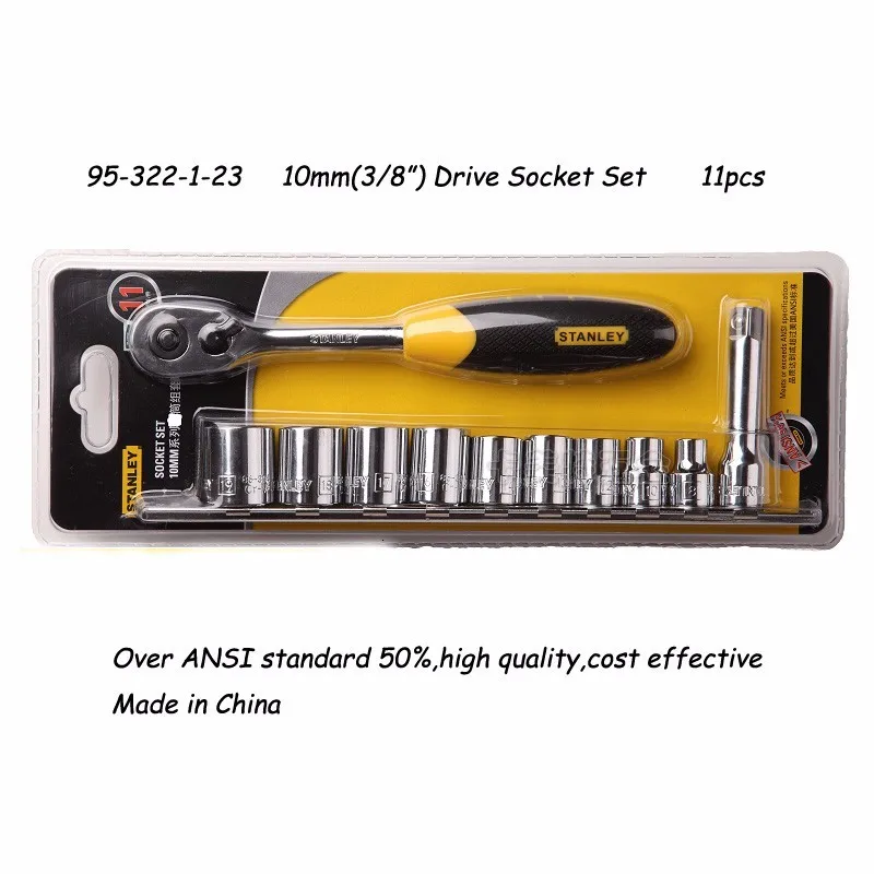 Stanley 11 piece 10mm metric 6 point 3 8 inch impact drive  socket set with ratchet power extension bit lifetime warantee 8mm to 19mm