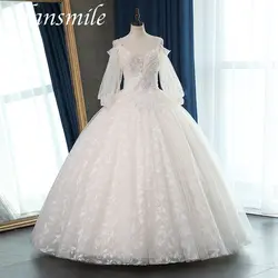 Fansmile с длинным рукавом качество Vestido De Noiva Кружева Свадебные платья 2020 размера плюс Индивидуальные свадебные платья свадебное платье FSM-062F