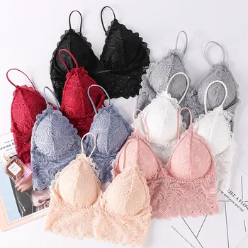 

Linbaiway 3/4 Triangle Cup Bra for Women Lace Bralette Deep-V Sexy Padded Lingerie Wire Free Push Up Bra Brasiere Mujer Femme