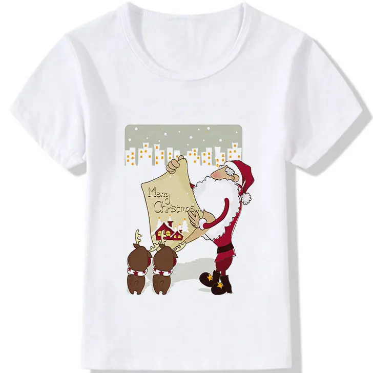 Модные новогодние майки для девочек, Kawaii Elk, футболки для мальчиков детская футболка с принтом Санта-Клауса в подарок милый корейский дизайн для отдыха