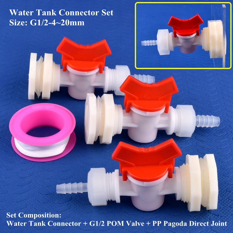 120Sets G1/2 To 420mm ABS Water Tank Connector Set Valve Aquarium