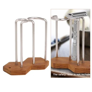 

Men Razor Holder Metal Shaving Brush Stand Safety Razor Brush Rack Holder Wooden Bottom Shaving Tool Shaver Shelf