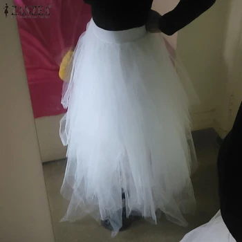 

Stylish Tutu Skirts Women's Summer Midi Vestidos ZANZEA Casual High Waist Mesh Skirts Female Solid Lace Faldas Saia Oversized