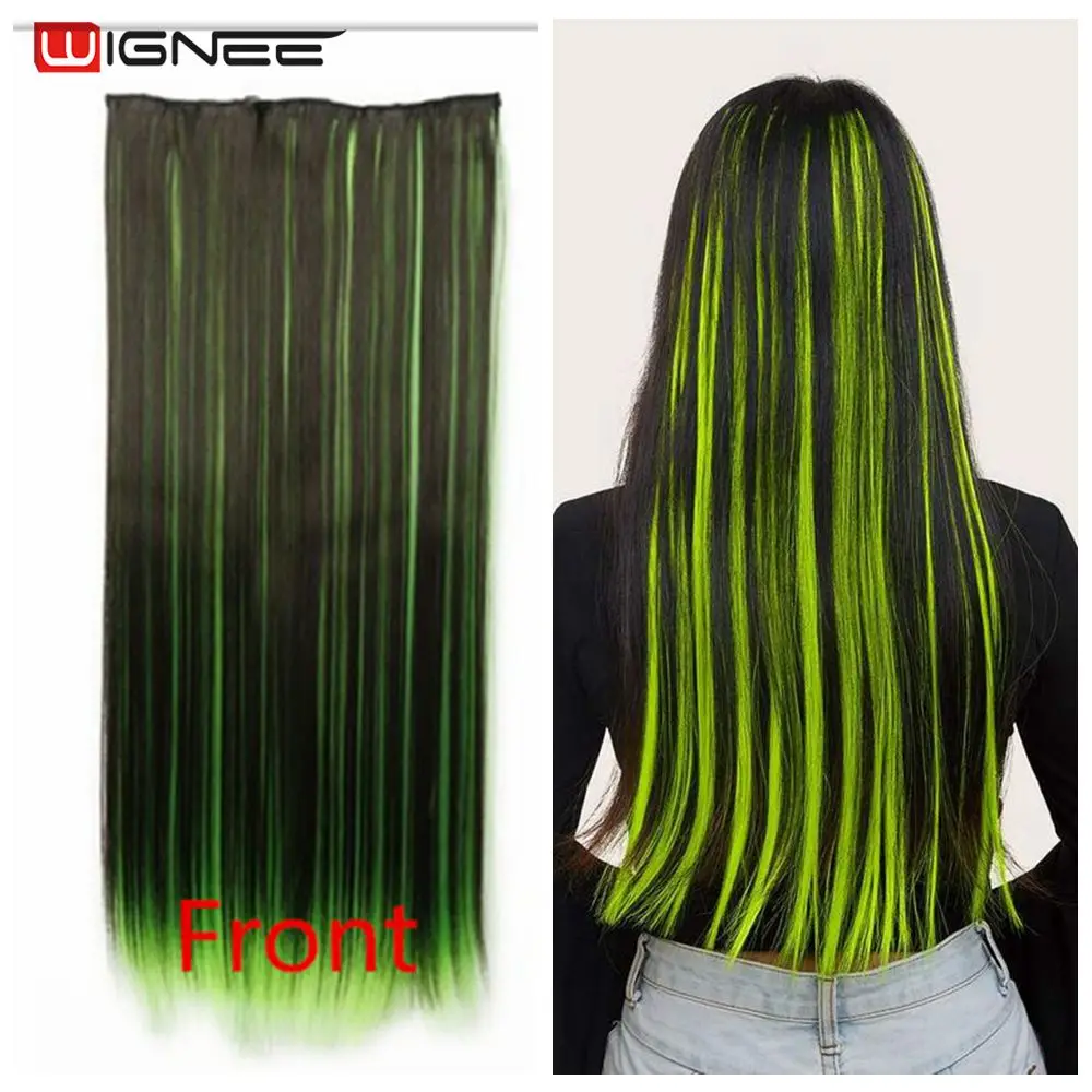 

Wignee in one piece synthetic hair extension High Temperature Mixed Green/Blue/Pink Natural Hair Piece For Women Daily Hair Wigs