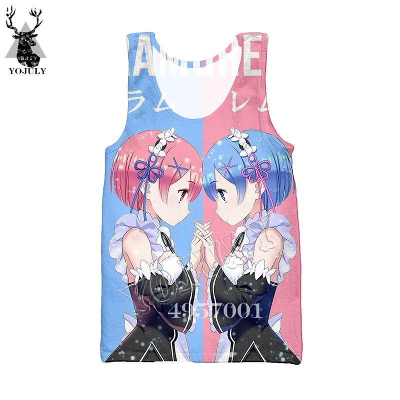 Аниме Re: zero сестры-близнецы, горничные рам и рем, 3D принт, Harajuku, майка, мужская повседневная майка, летняя, унисекс, Забавные топы без рукавов, Y879