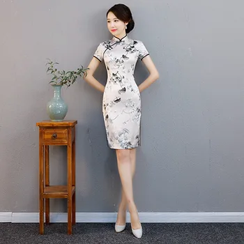 

Chinese Style Woman Traditional Classic Banquet Elegant Cheongsam Banquet Modern Daily Sexy Buckle Zip Short Qipao