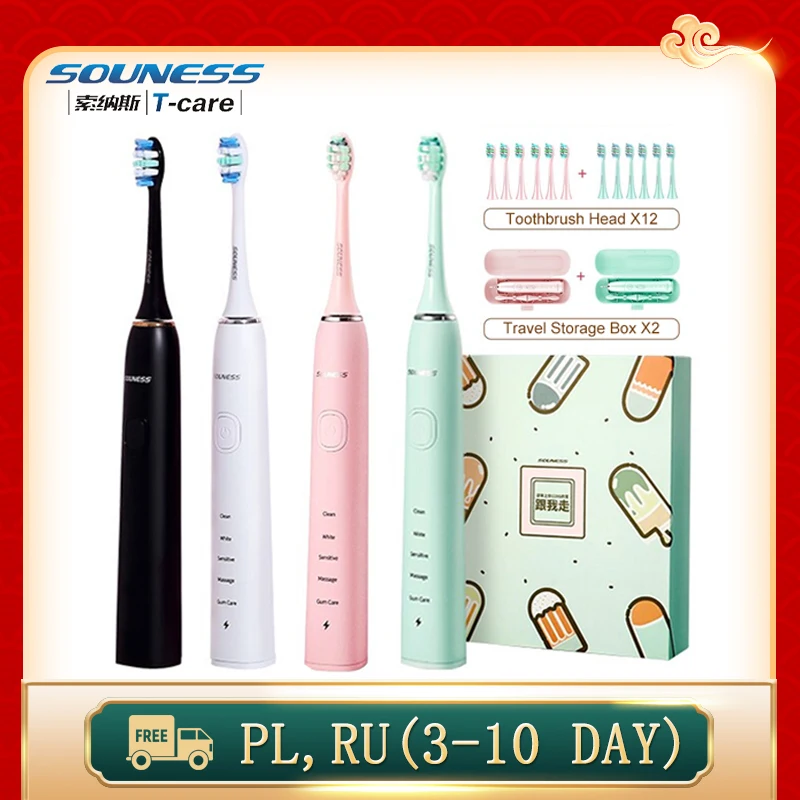 SOUNESS SN903 Sonic Electric Toothbrush Set 5 Modes Adult Brush Waterproof Ultrasonic Automatic Tooth Brush Wireless Charging