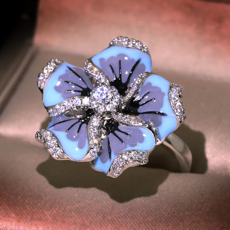 1 шт. великолепное кольцо с голубым цветком модное Ювелирное кольцо ручной работы с эмалью для женщин ювелирное изделие подарок