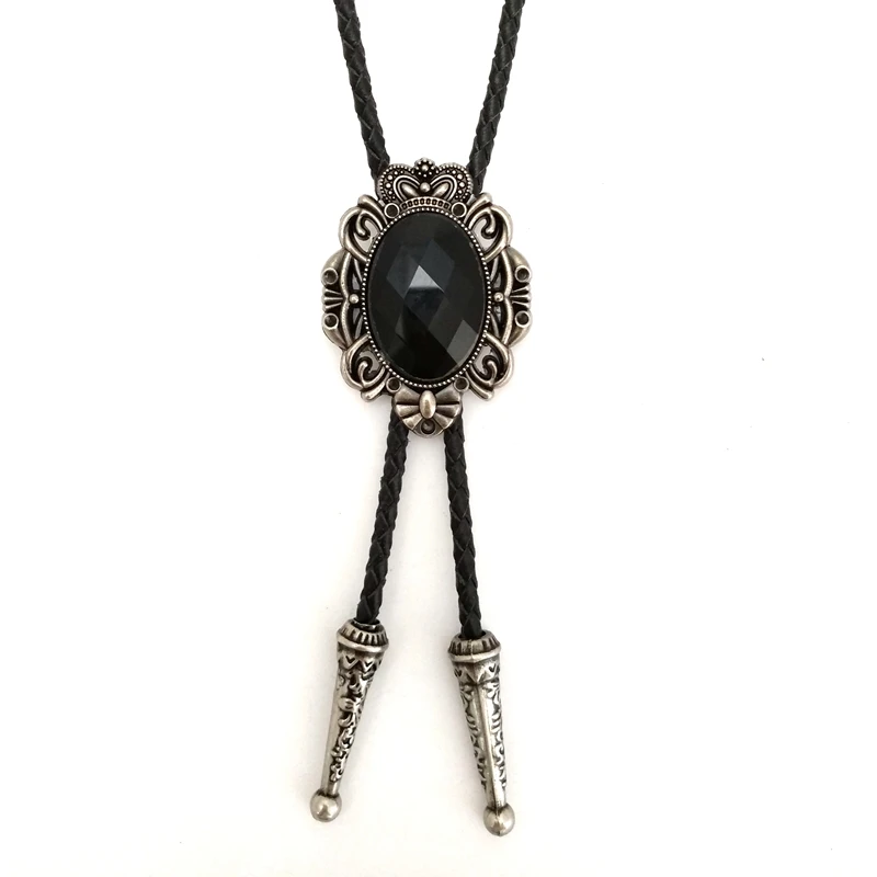 

Antique Silver Buckle Black Red Blue Stone Bolo Tie for Men Vintage Indian Art Neckties Fashion Wedding Guest Gift Accessories