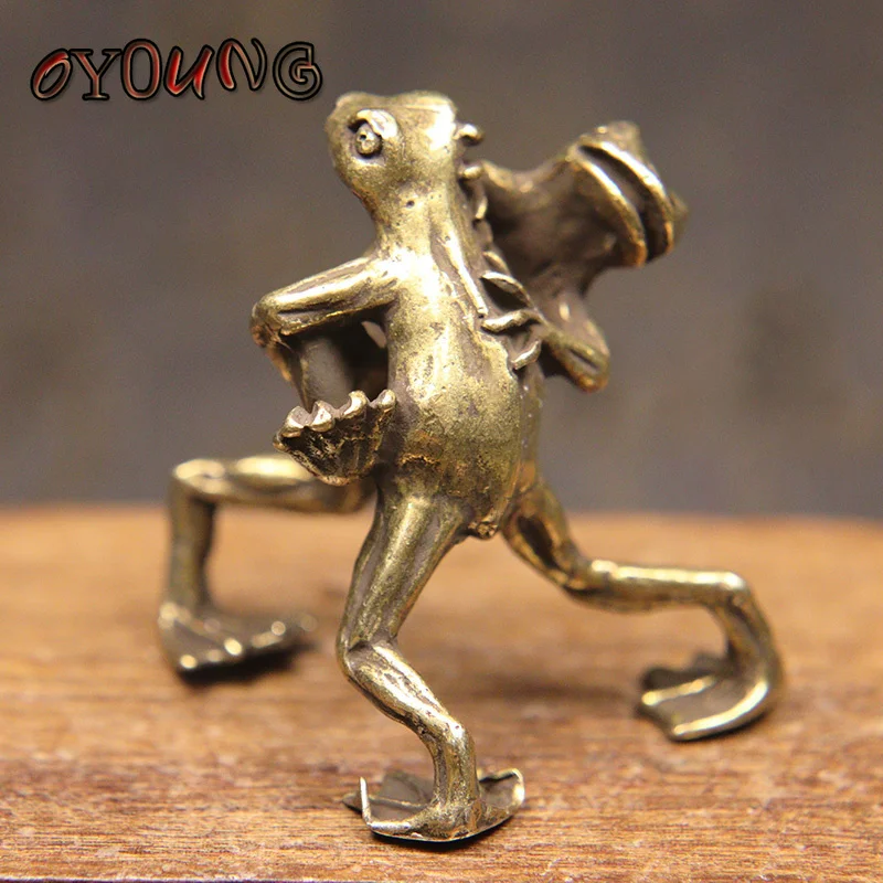 Vintage Pure Copper Solid Frogs Wrestling Tea Pet Statue Ottone Animale Tavolo Ornamento Accessori Decorazione Della Casa Per Soggiorno