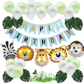 

34pcs Set Baby Shower Animal Balloons Safari Jungle Tropical Theme Happy Birthday Party for Celebration 5 Colors